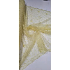 Tule Bordado com Pérolas e Glitter Turim Amarelo Modelo 05 Tule Bordado com Pérolas e Glitter Turim Amarelo Modelo 05