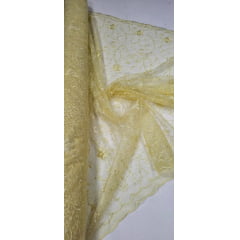 Tule Bordado com Pérolas e Glitter Turim Amarelo Modelo 05
