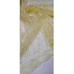 Tule Bordado com Pérolas e Glitter Turim Amarelo Modelo 05