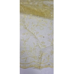 Tule Bordado com Pérolas e Glitter Turim Amarelo Modelo 06