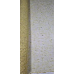 Tule Bordado com Pérolas e Glitter Turim Amarelo Modelo 06