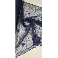 Tule Bordado com Pérolas e Glitter Turim Azul Marinho Modelo 05 Tule Bordado com Pérolas e Glitter Turim Azul Marinho Modelo 05