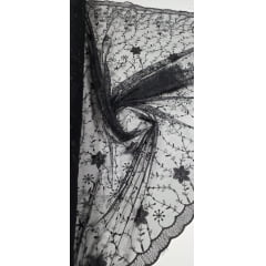 Tule Bordado com Pérolas e Glitter Turim Preto Modelo 05