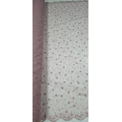 Tule Bordado com Pérolas e Glitter Turim Rosê Modelo 07