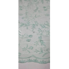 Tule Bordado com Pérolas e Glitter Turim Verde Água Modelo 06