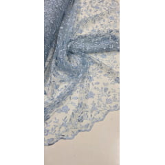 Tule Bordado Festa Azul Serenity