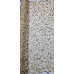 Tule Bordado Festa Dourado Claro 02