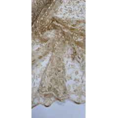 Tule Bordado Festa Dourado Claro 02