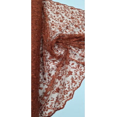 Tule Bordado Festa Terracota