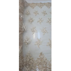 Tule Bordado Liverpool com Bico Dourado Claro Modelo 153 Tule Bordado Liverpool com Bico Dourado Claro Modelo 153