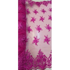 Tule Bordado Liverpool com Bico Pink Modelo 153 Tule Bordado Liverpool com Bico Pink Modelo 153
