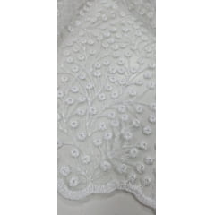 Tule Bordado Nice Mini Flores Branco