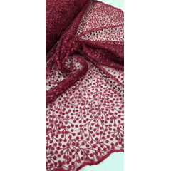 Tule Bordado Nice Mini Flores Marsala