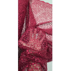 Tule Bordado Nice Mini Flores Marsala