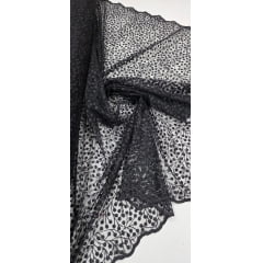 Tule Bordado Nice Mini Flores Preto