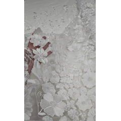 Tule Bordado Spring 3D Branco LS2282