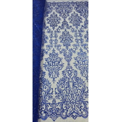 Tule Arabesco com Glitter e Paetê Azul Royal 306LX