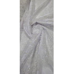 Tule Arabesco com Glitter e Paetê Branco 306LX