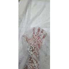 Tule Arabesco com Glitter e Paetê Branco 306LX