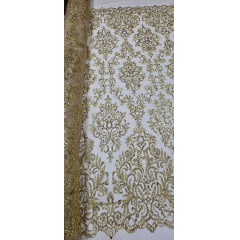 Tule Arabesco com Glitter e Paetê Dourado 306LX
