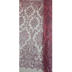 Tule Arabesco com Glitter e Paetê Goiaba 306LX 