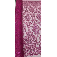 Tule Arabesco com Glitter e Paetê Pink 306LX