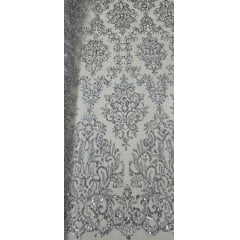 Tule Arabesco com Glitter e Paetê Prata 306LX