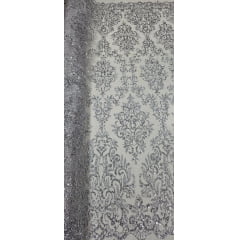 Tule Arabesco com Glitter e Paetê Prata 306LX