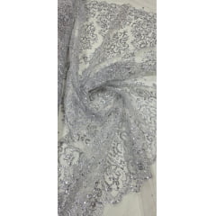 Tule Arabesco com Glitter e Paetê Prata 306LX