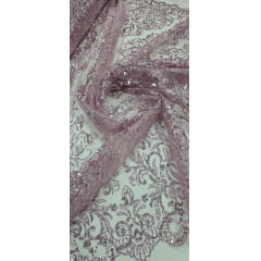 Tule Arabesco com Glitter e Paetê Rosê 306LX