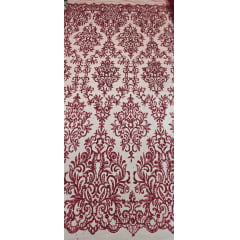 Tule Arabesco com Glitter e Paetê Vermelho 306LX