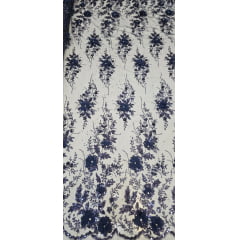 Tule Bordado com Glitter  3D Azul Marinho ST3853   