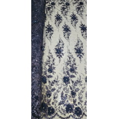 Tule Bordado com Glitter  3D Azul Marinho ST3853   