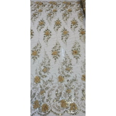 Tule Bordado com Glitter  3D Dourado ST3853  