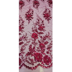 Tule Bordado com Glitter  3D Pink ST3853  