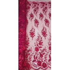 Tule Bordado com Glitter  3D Pink ST3853  