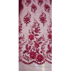 Tule Bordado com Glitter  3D Pink ST3853  