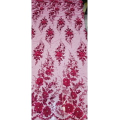 Tule Bordado com Glitter  3D Pink ST3853  