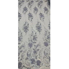 Tule Bordado com Glitter  3D Prata ST3853 