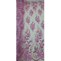 Tule Bordado com Glitter 3D Rosa Bebê ST3853 Tule Bordado com Glitter 3D Rosa Bebê ST3853