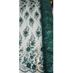 Tule Bordado com Glitter  3D Verde Floresta ST3853   
