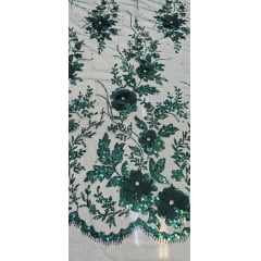 Tule Bordado com Glitter  3D Verde Floresta ST3853   