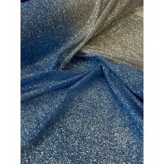 Tule Bordado com Glitter Degradê Azul Serenity com Prata 02