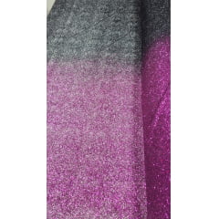 Tule Bordado com Glitter Degradê Pink com Preto 02 