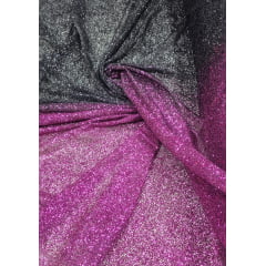 Tule Bordado com Glitter Degradê Pink com Preto 02 