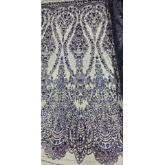 Tule Bordado com Glitter e Paetê Azul Marinho  Modelo 3563 