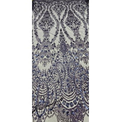 Tule Bordado com Glitter e Paetê Azul Marinho  Modelo 3563 