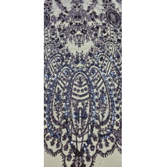 Tule Bordado com Glitter e Paetê Azul Marinho  Modelo 3563 