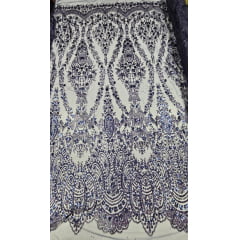 Tule Bordado com Glitter e Paetê Azul Marinho  Modelo 3563 