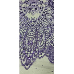 Tule Bordado com Glitter e Paetê Lilás Modelo 3563